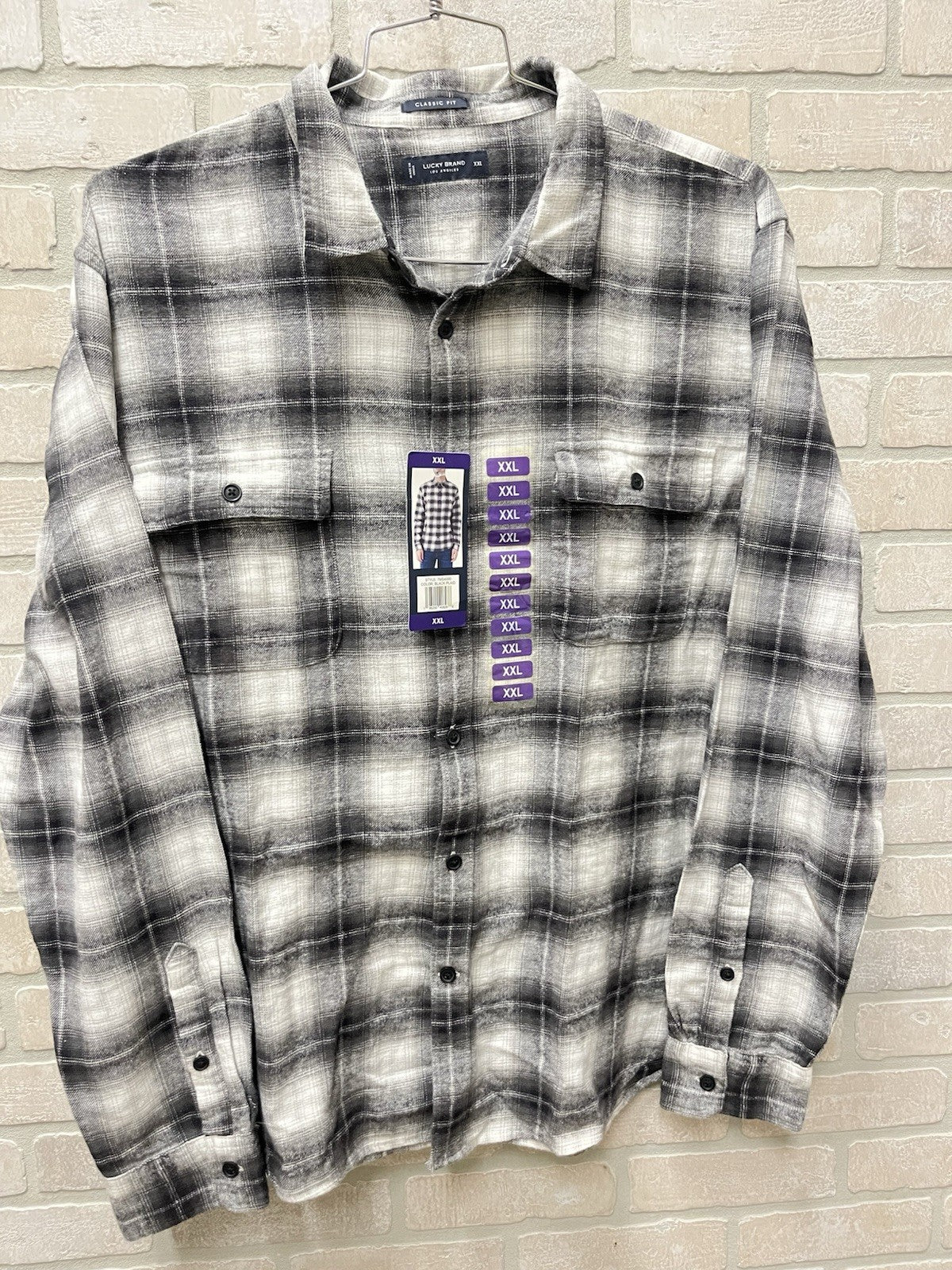 Lucky Brand Classic Fit Flannel Shirt Men's Size XXL Black Plaid Lumberjack