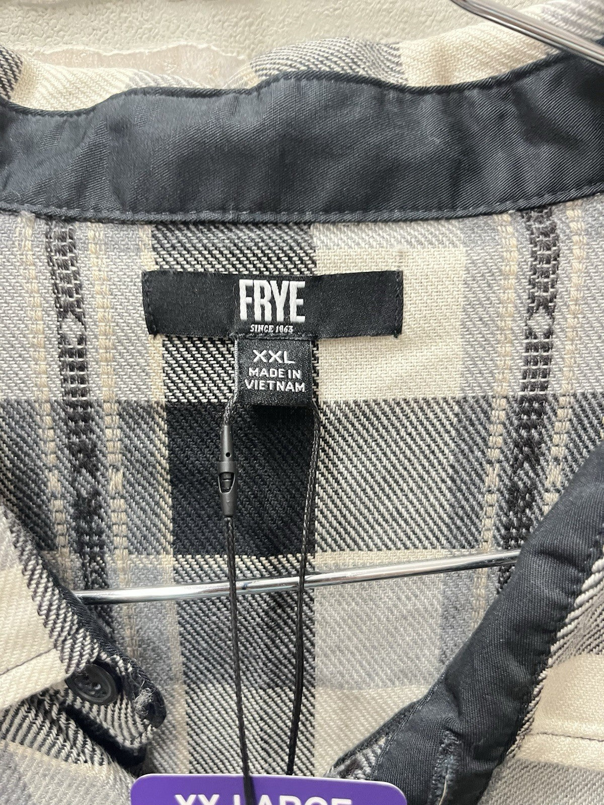 Frye Men’s long sleeve button-down flannel shirt Sz XXL Heather Gray plaid NWT