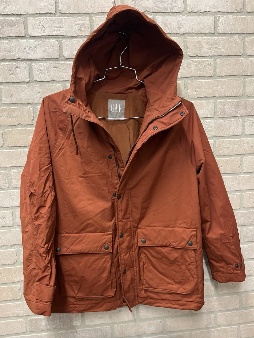 Gap Men's Soft Solid Relaxed Full Zip button  Hooded Jacket  True orange Sz M