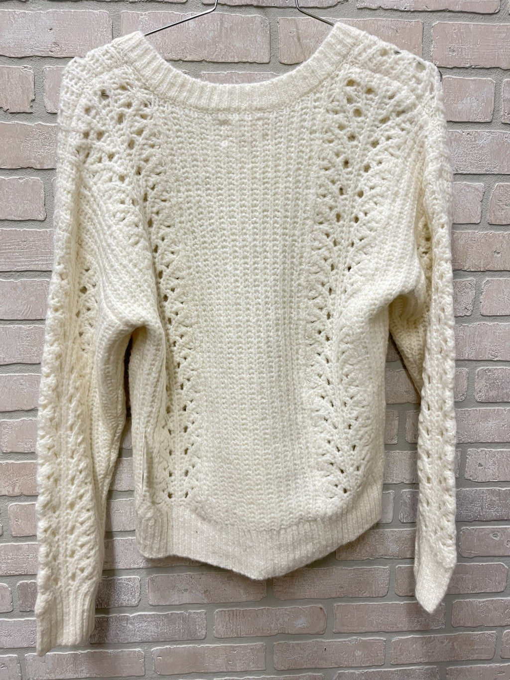 Lucky brand sweater for women Sz L 12/14 White V neck cable net NWT
