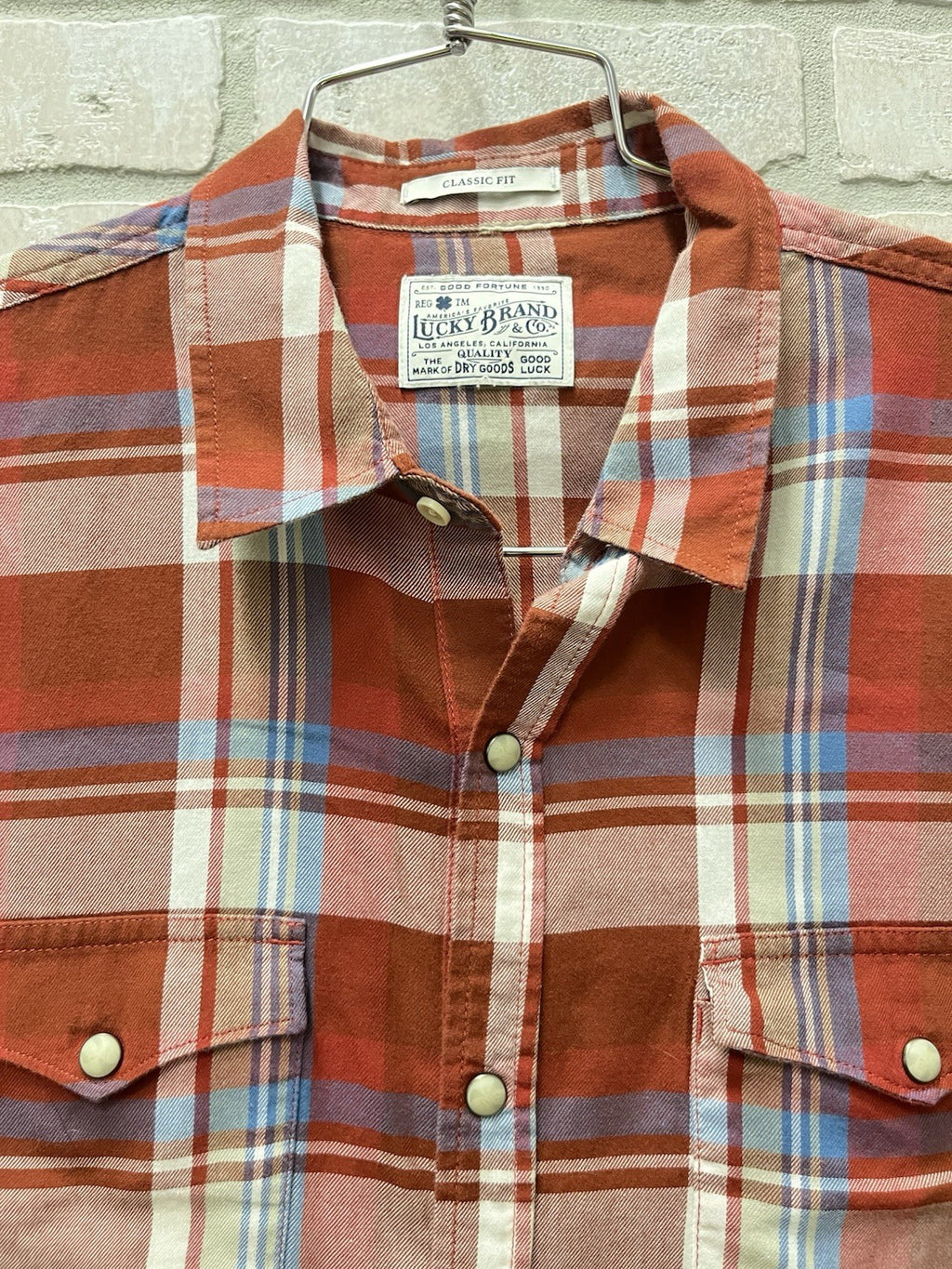 Lucky Brand Men’s Size M Plaid  Pearl Snap Long Sleeve Shirt western wear sports