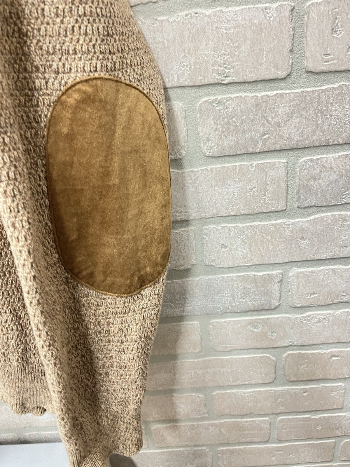 Chaps Sweater Men's XL Henley Mock Neck Cotton Elbow Patches Slim Heather Brown