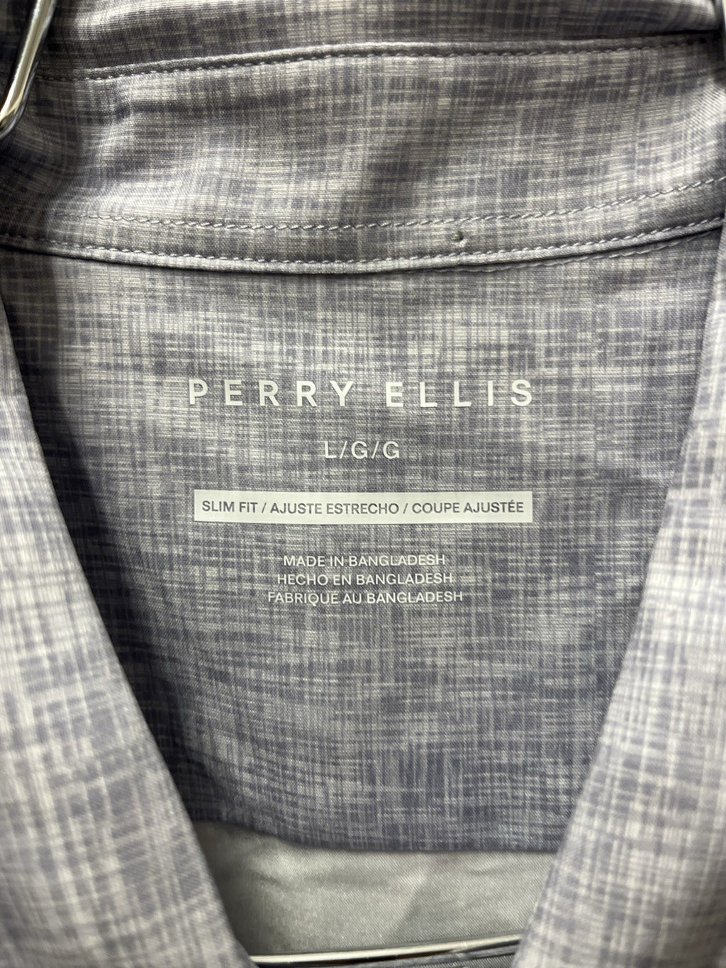 Perry Ellis men’s short sleeve button-down shirt Sz L  Dapple Gray NWT
