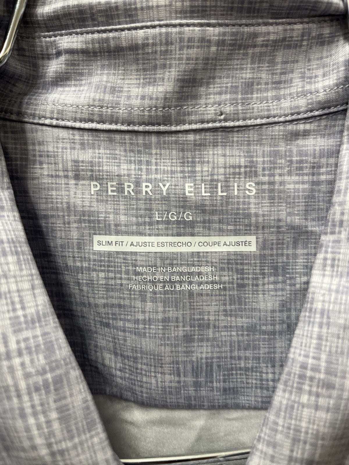 Perry Ellis men’s short sleeve button-down shirt Sz L  Dapple Gray NWT