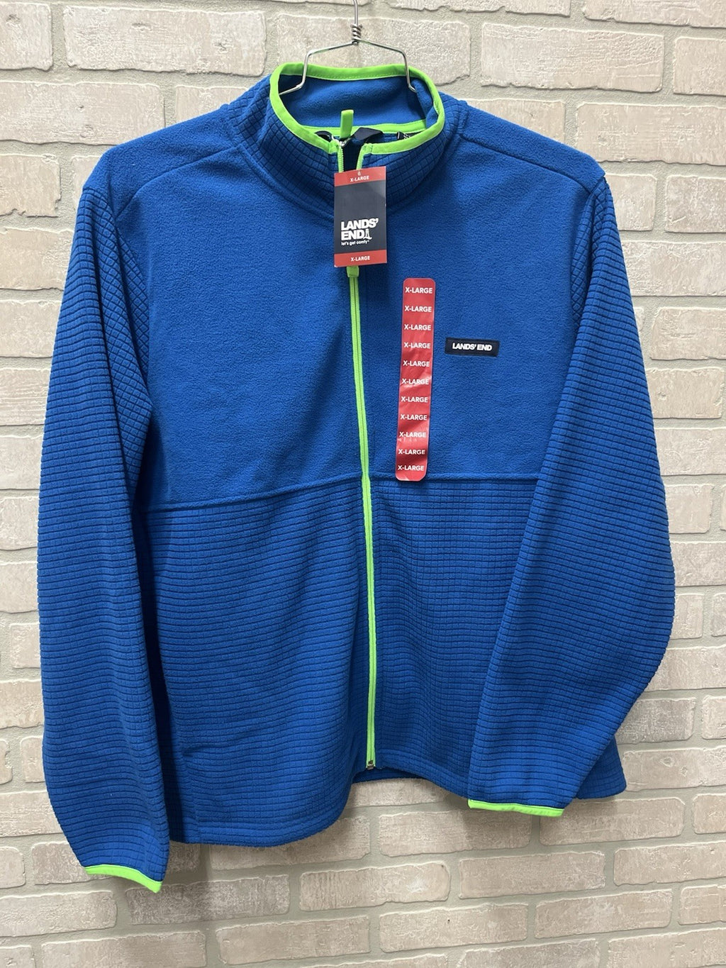 Lands’ End Men’s Long Sleeve Fleece Full Zip Jacket XL Bright Blue Green Zip NWT