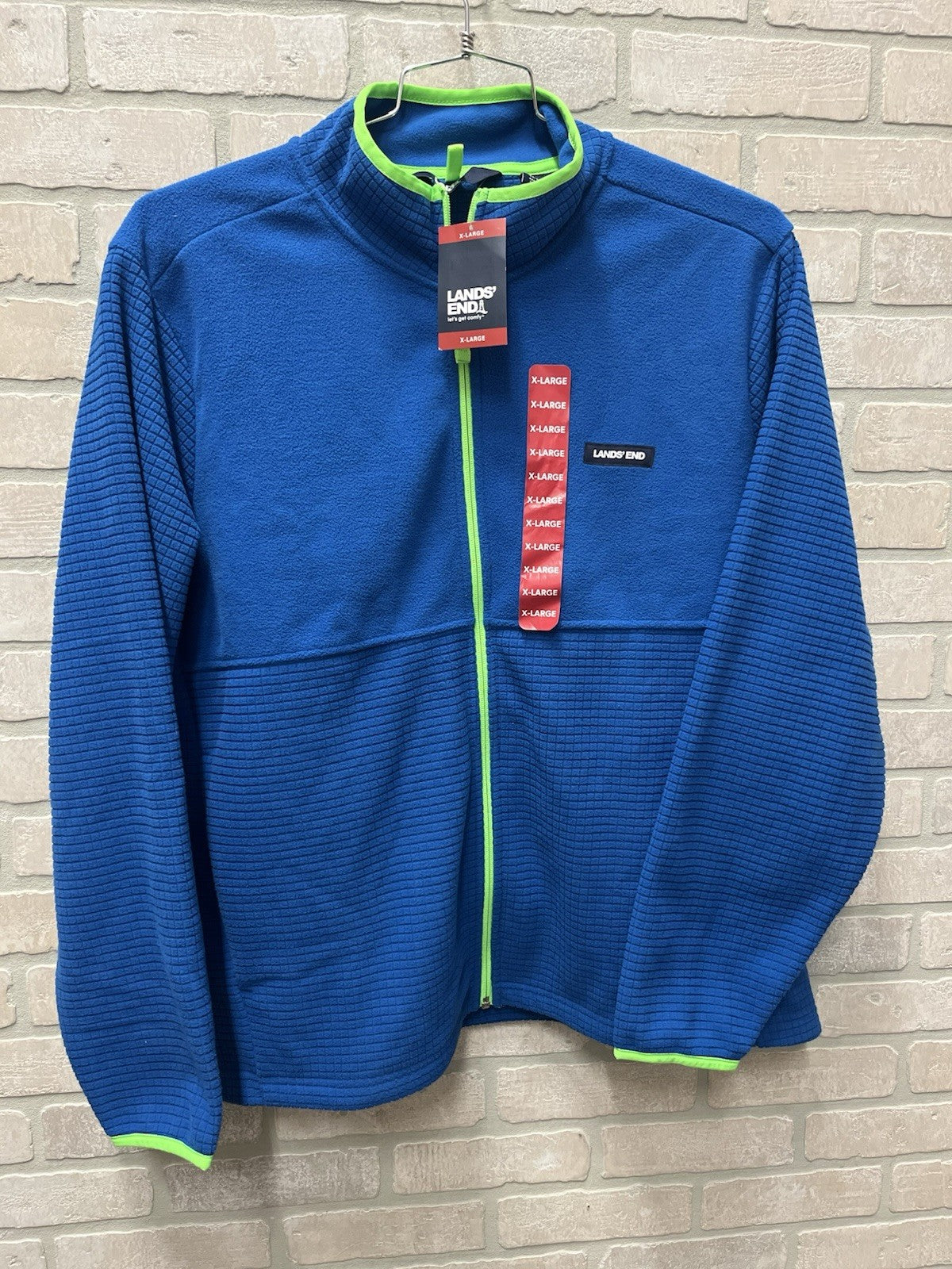 Lands’ End Men’s Long Sleeve Fleece Full Zip Jacket XL Bright Blue Green Zip NWT