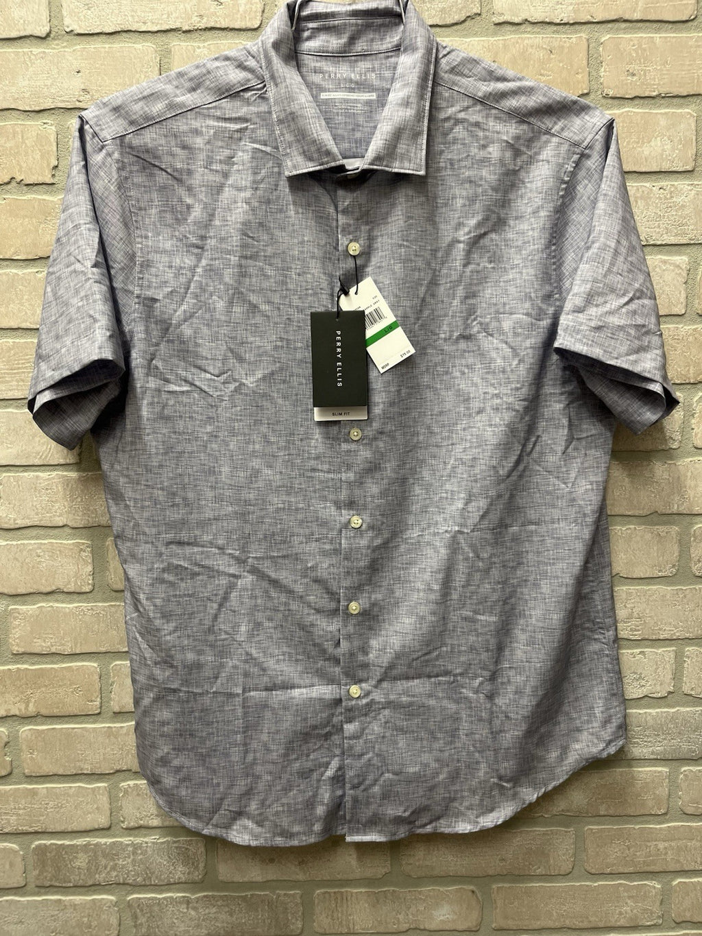 Perry Ellis men’s short sleeve button-down shirt Sz L  Dapple Gray NWT