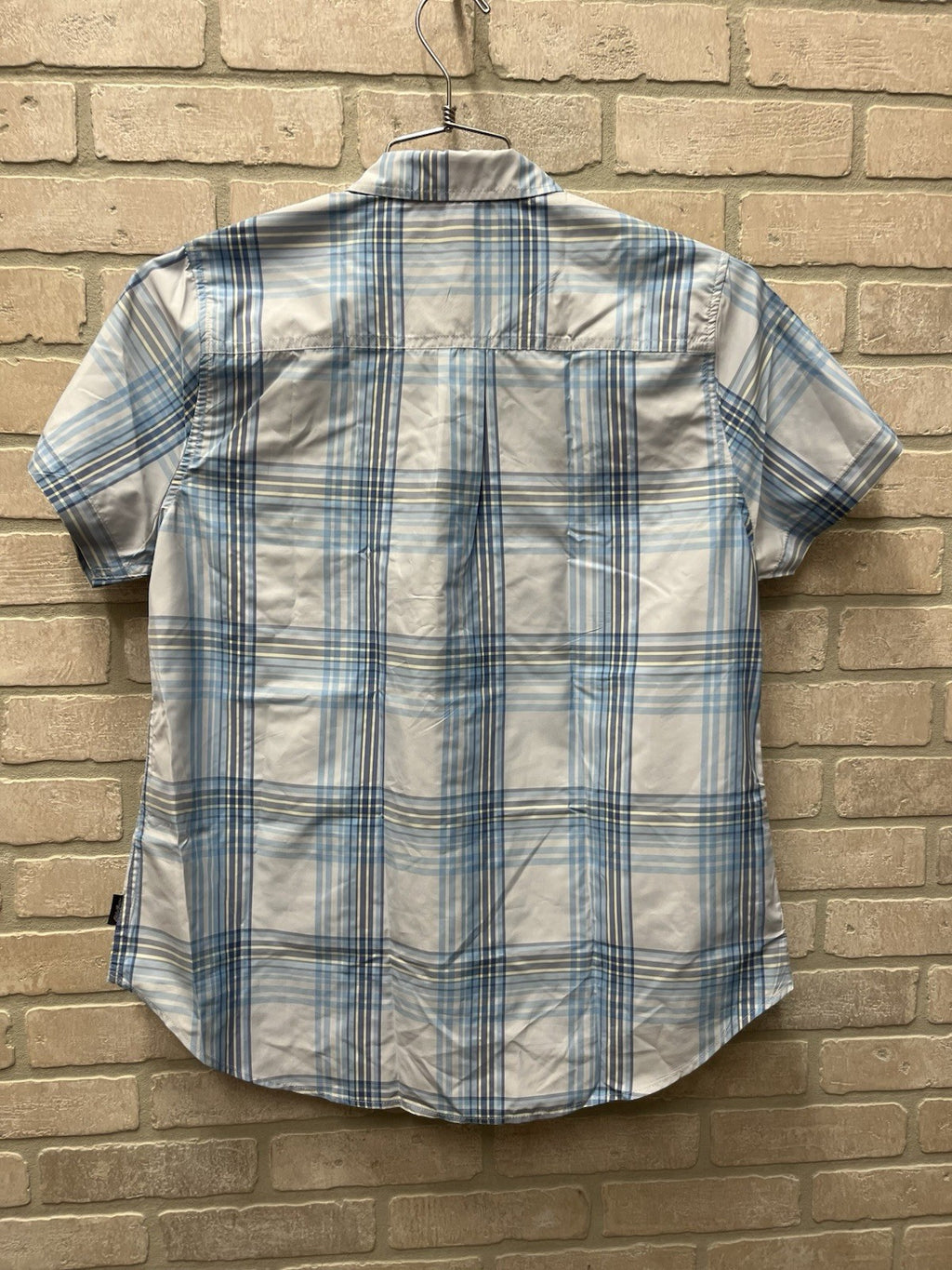 Eddie Bowers woman’s short sleeve Shirt light button down plaid Sz L 12/14 NWT