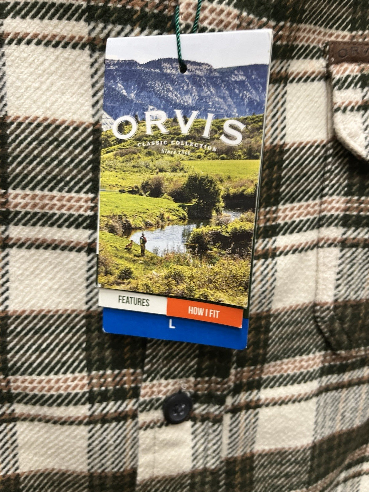 Orvis big bear flannel shirt for men Sz L thick Green Pine plaid NWT