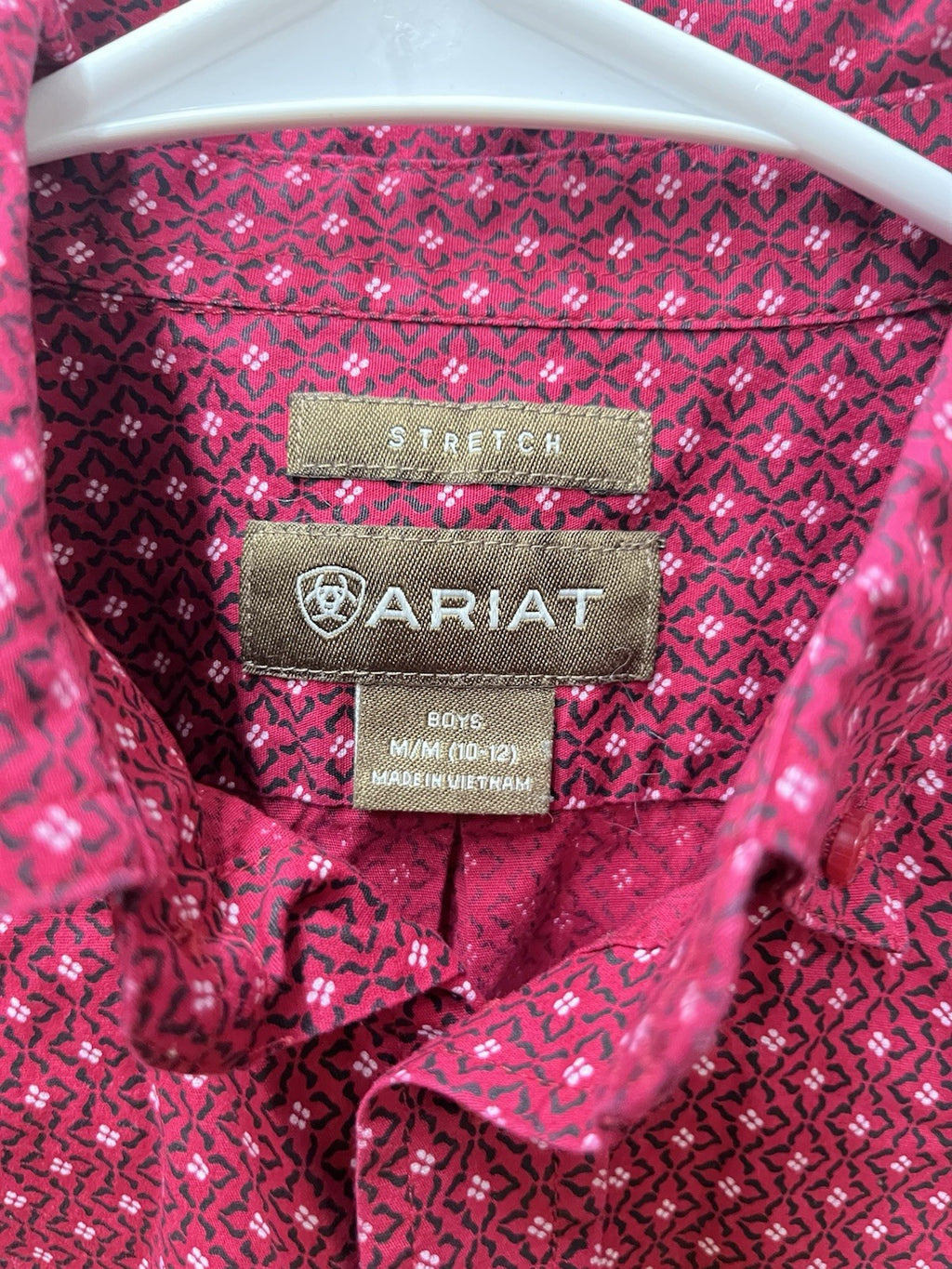 Ariat Boys Button down long sleeve shirt Sz M 10-12 Red casual shirt stretch