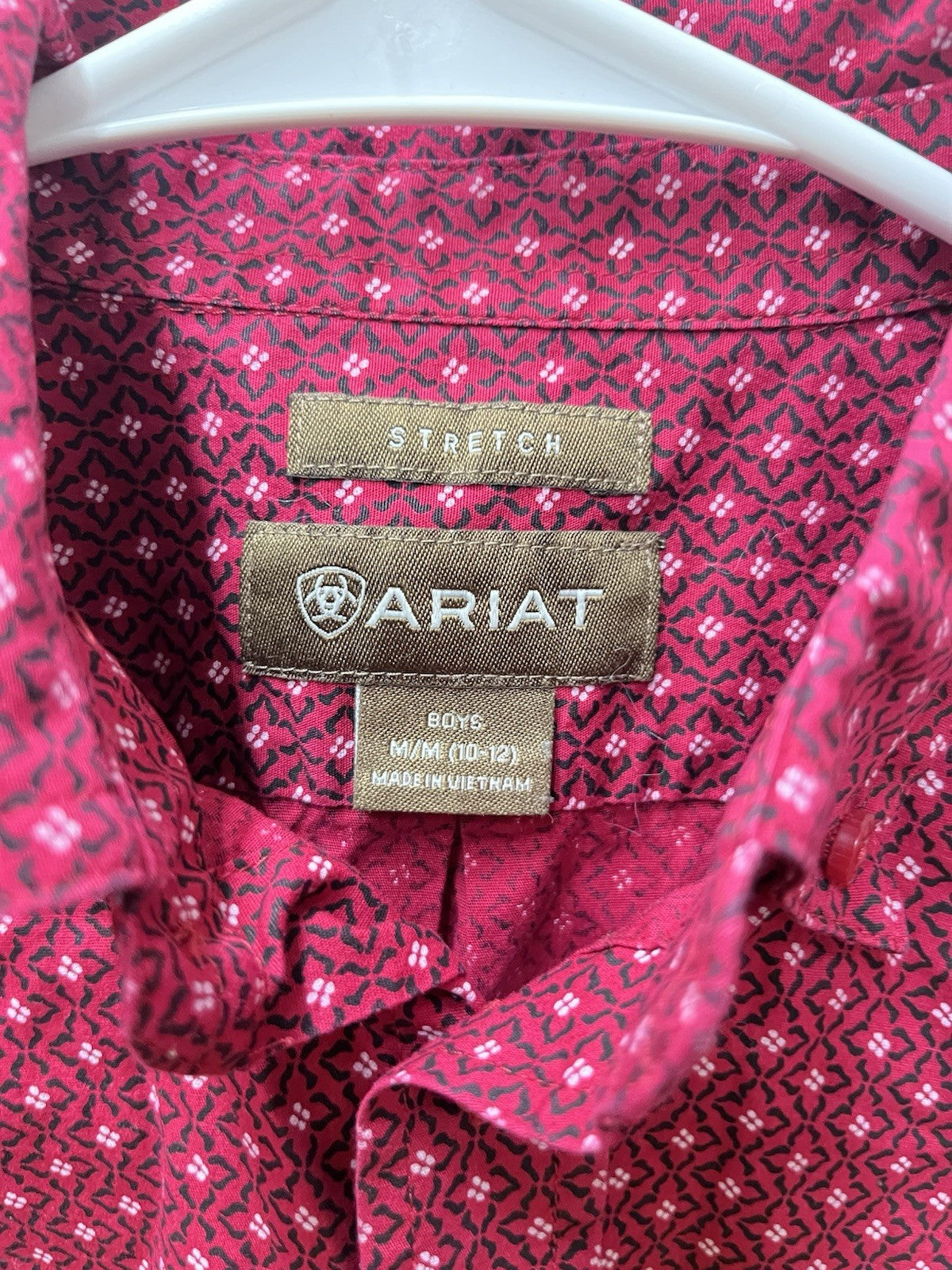 Ariat Boys Button down long sleeve shirt Sz M 10-12 Red casual shirt stretch