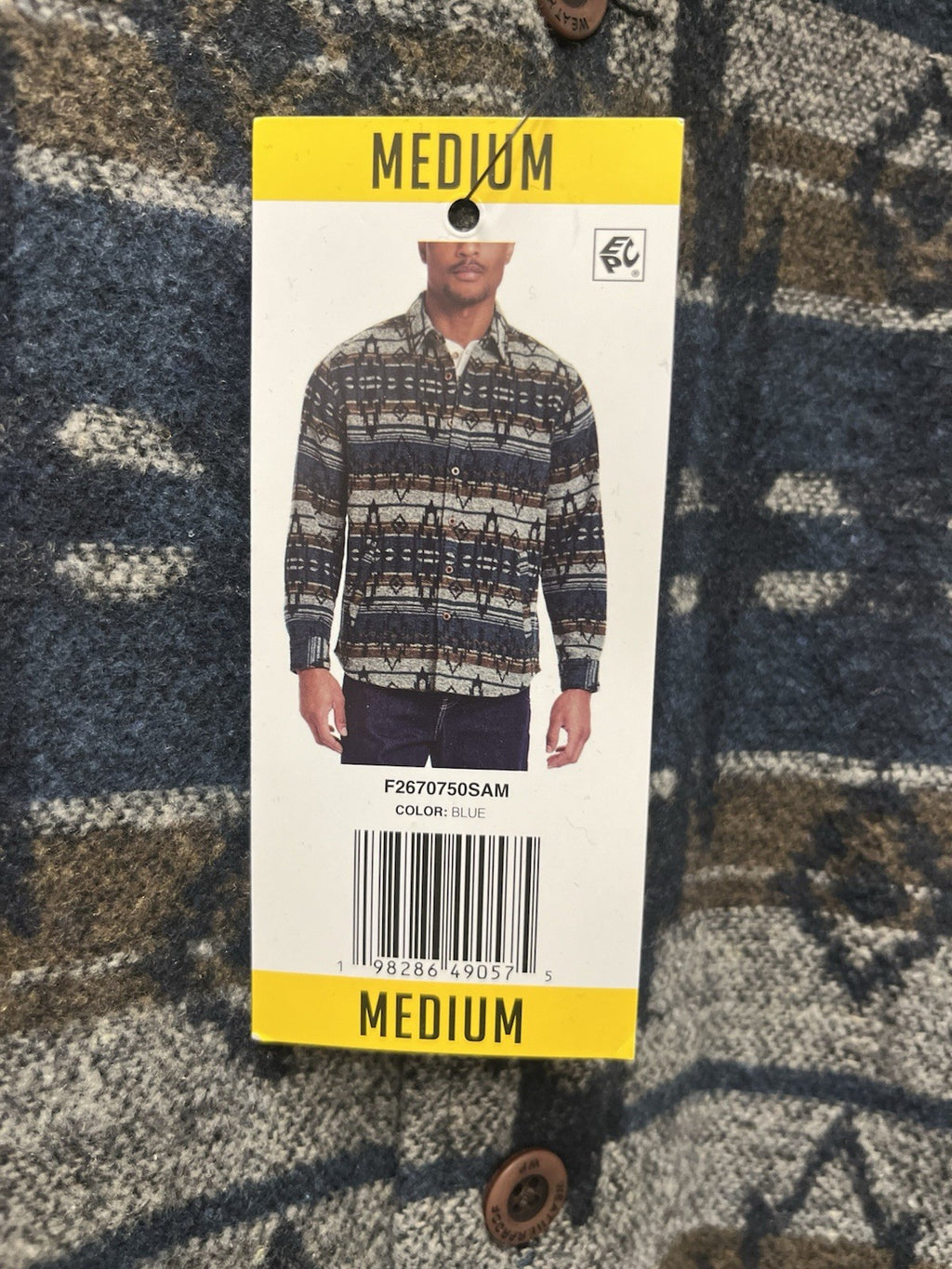 Waterproof men’s shaket long sleeve button-down hand pockets Sz M Blue Aztec NWT