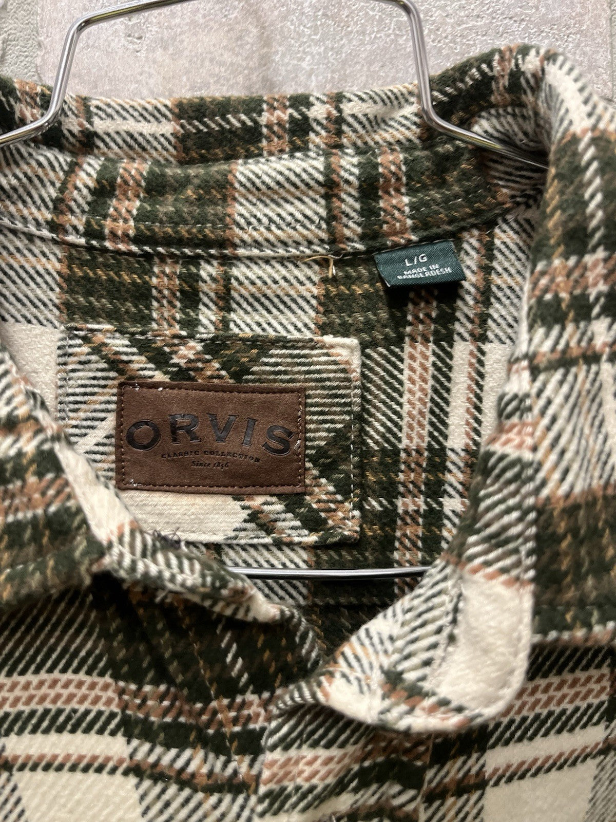 Orvis big bear flannel shirt for men Sz L thick Green Pine plaid NWT