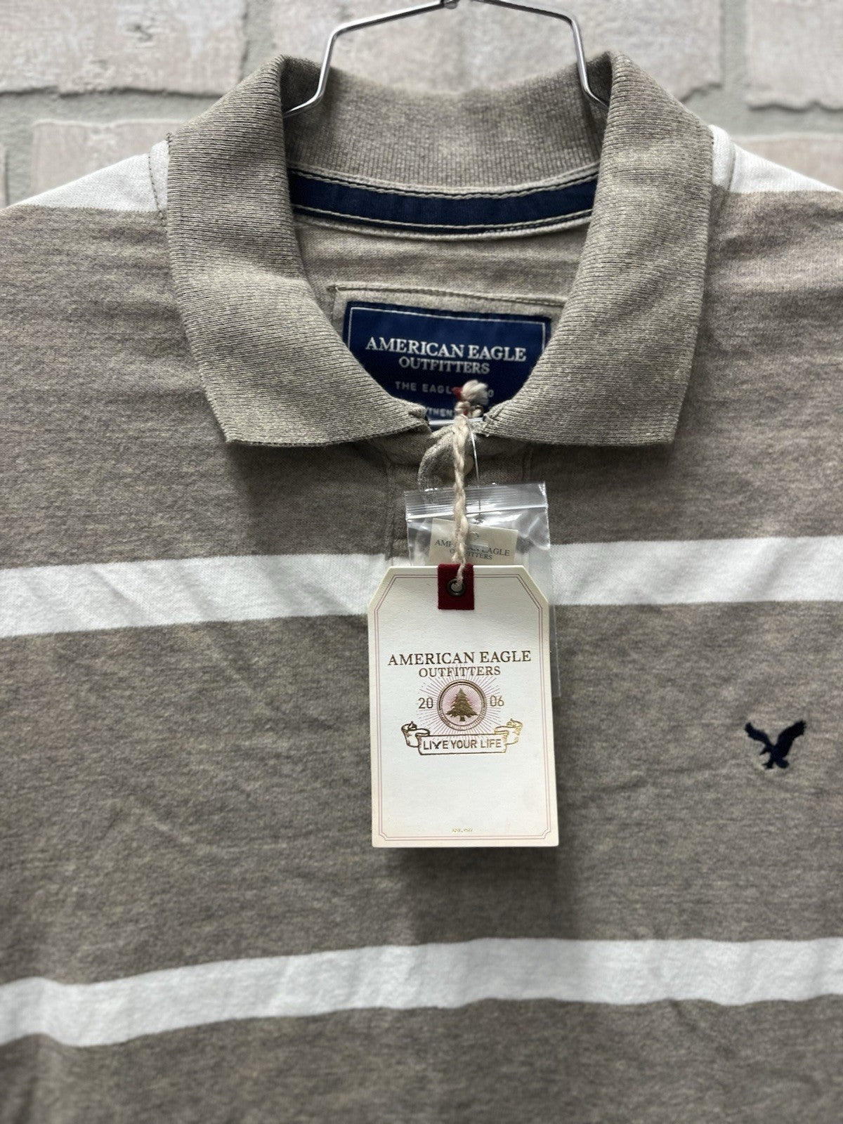 American Eagle men’s long sleeve pullover rugby style Sz L brown stripe NWT