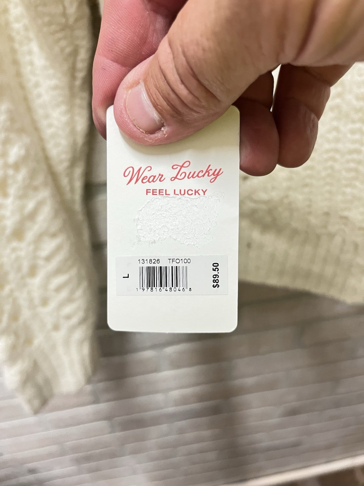 Lucky brand sweater for women Sz L 12/14 White V neck cable net NWT