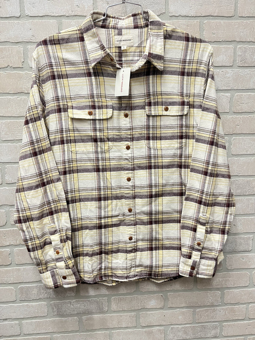 Lucky brand button-down long sleeve Flanner shirt Men’s Sz XL tan multicolor NWT