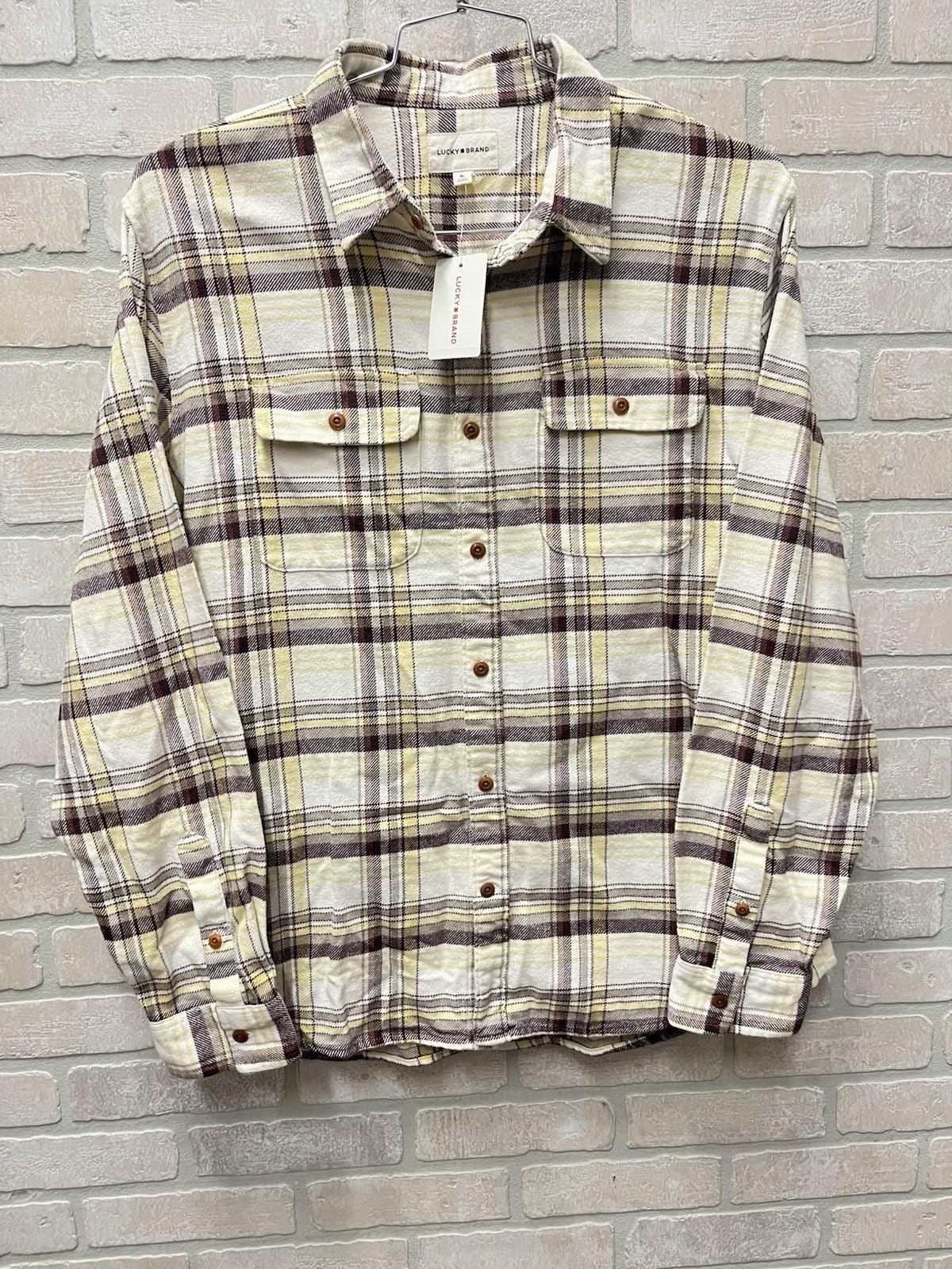 Lucky brand button-down long sleeve Flanner shirt Men’s Sz XL tan multicolor NWT