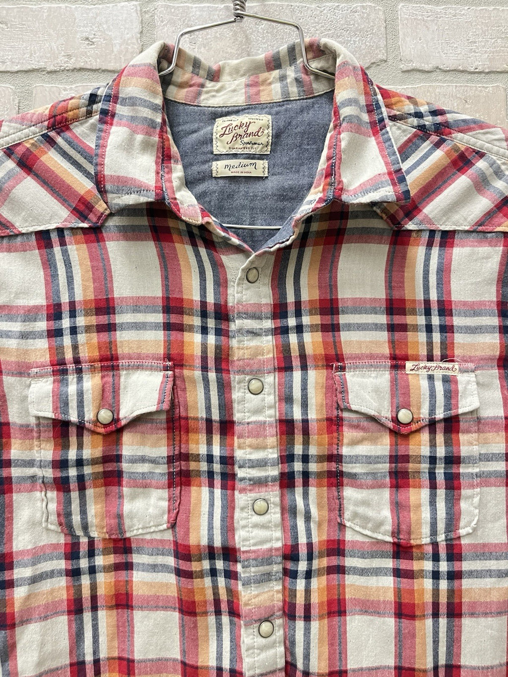 Lucky Brand Men’s Size M Plaid  Pearl Snap Long Sleeve Shirt western wear sports