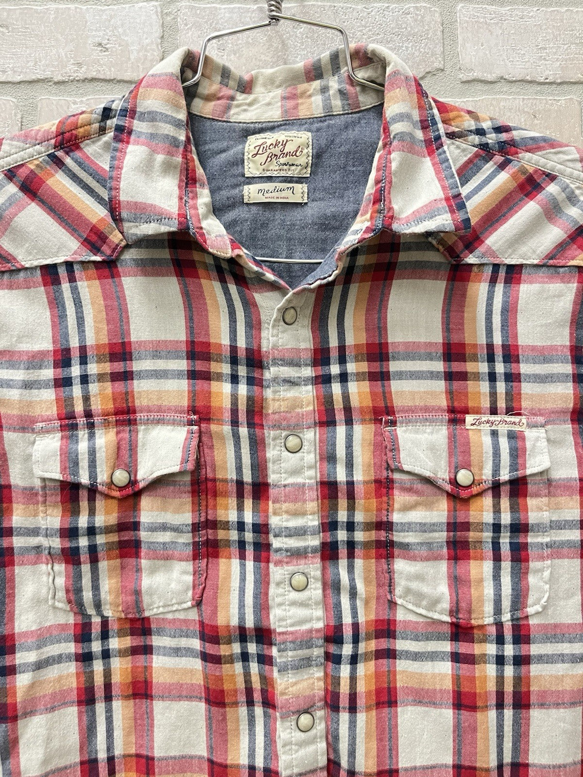 Lucky Brand Men’s Size M Plaid  Pearl Snap Long Sleeve Shirt western wear sports