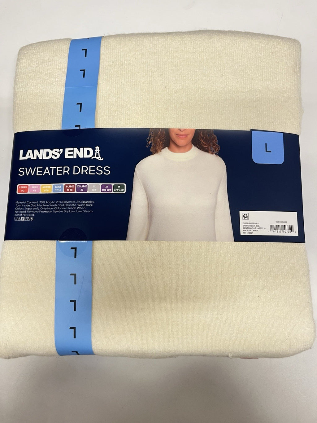 Lands' End Women’s Crewneck Sweater Dress Sz L 12/14 cream white Relax Fit NWT