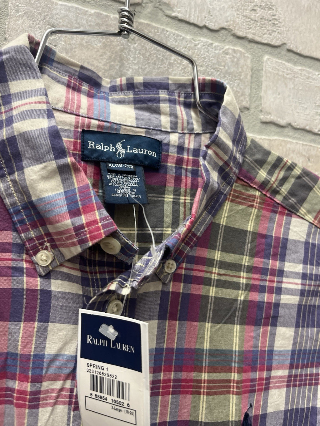 Ralph Lauren boys button down long sleeve plaid shirt Sz X L 18/20 NWT