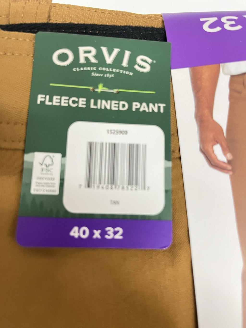 Orvis men’s pants Sz 40/32 tan fleece line casual dress up cozy work Active NWT