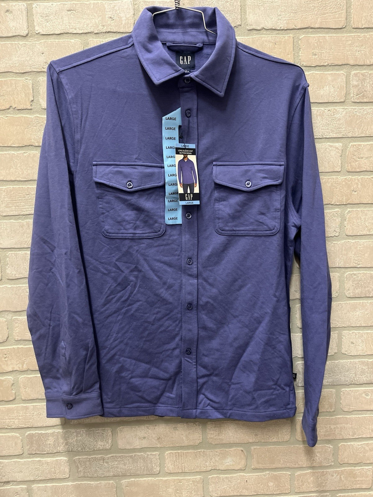 Gap Men’s Long sleeve button down knit thick shirt Sz L Purple and warm NWT
