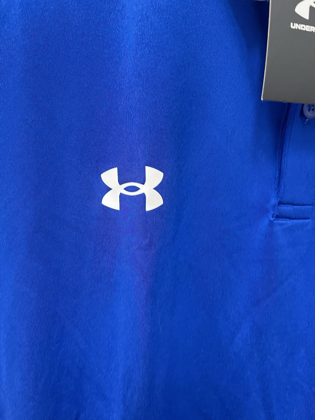 Under Armour men’s polo golf shirt Sz XL loose Blue logo activewear NWT
