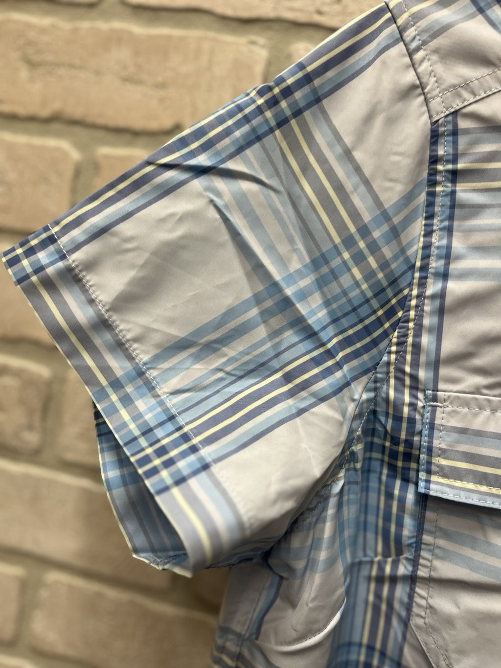 Eddie Bowers woman’s short sleeve Shirt light button down plaid Sz L 12/14 NWT