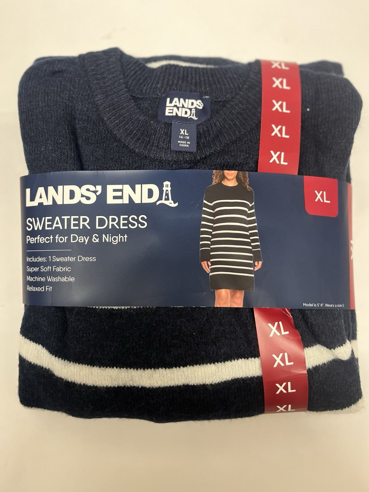 Lands' End Women’s Crewneck Sweater Dress Sz XL 16/18 NAVY Blue Relax Fit NWT