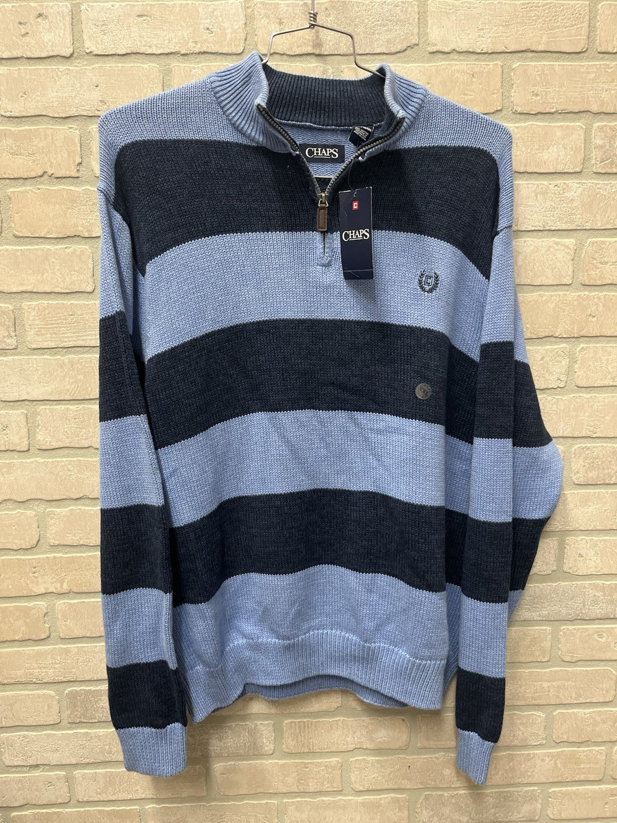 Men's "Chaps" Size XXL, 1/4 Zip Two Tone Blue, Long Sleeve Sweater NWT