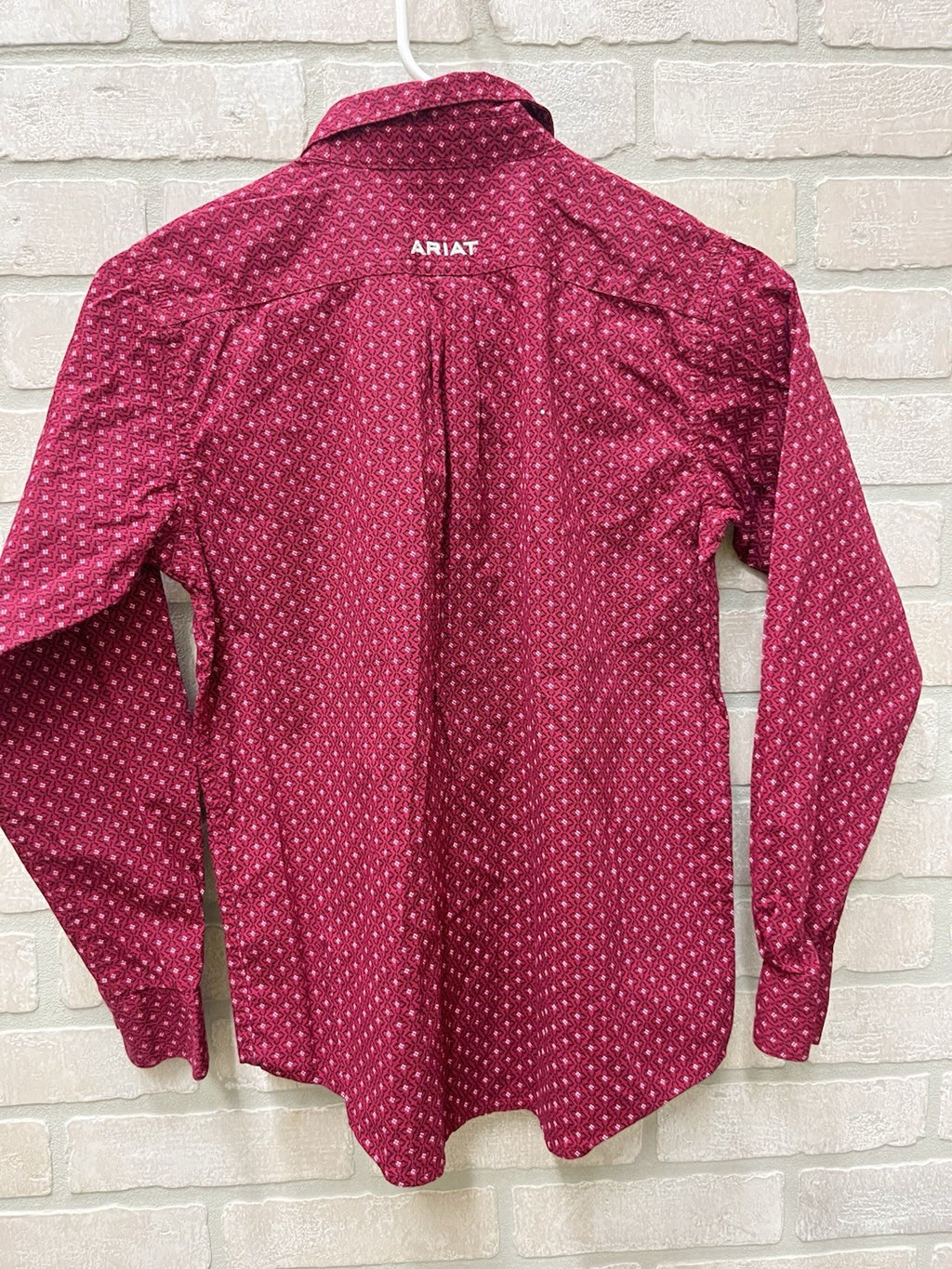Ariat Boys Button down long sleeve shirt Sz M 10-12 Red casual shirt stretch