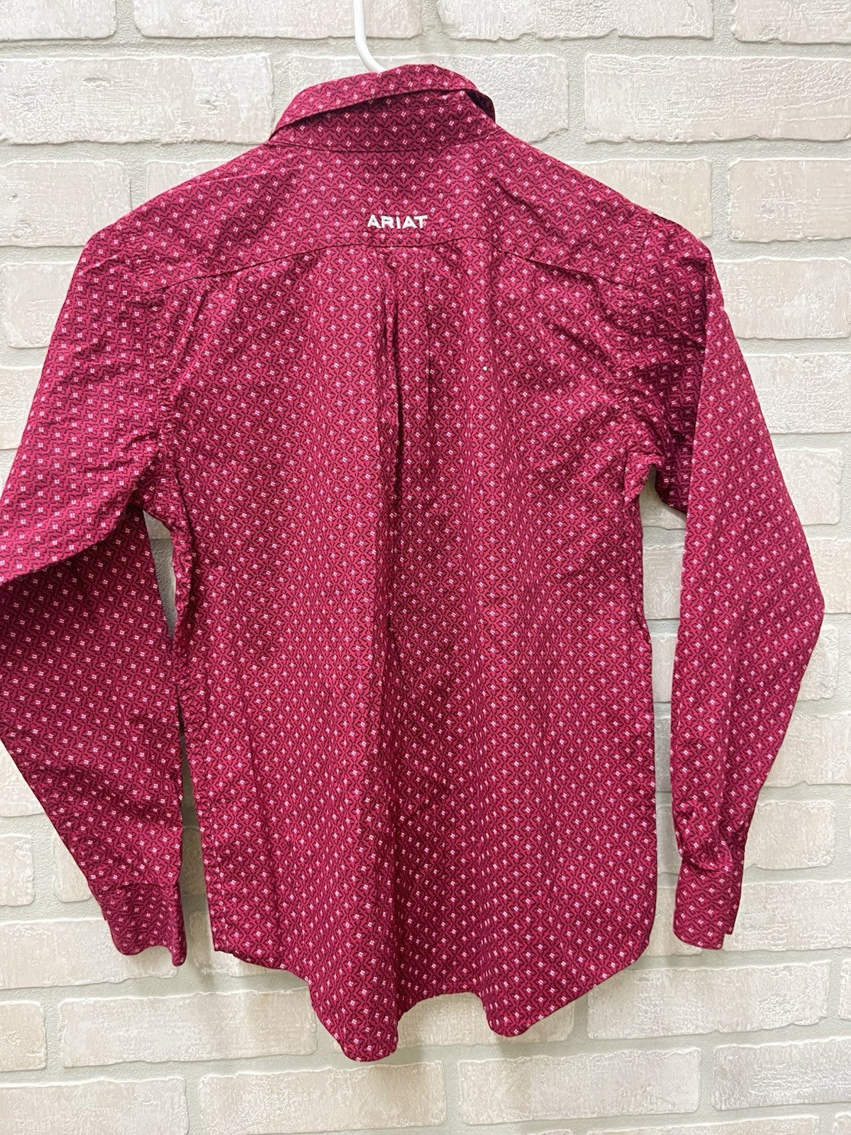 Ariat Boys Button down long sleeve shirt Sz M 10-12 Red casual shirt stretch