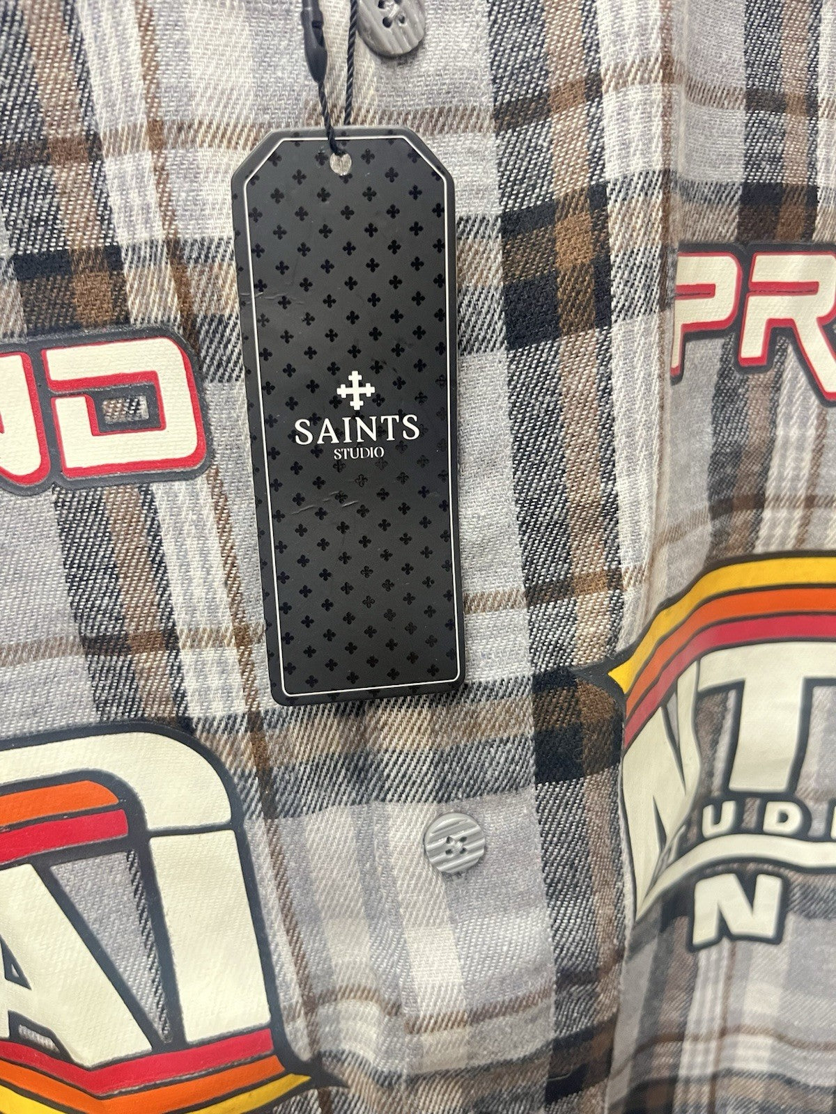 Saints Studios Flannel Shirt Men's Sz Large Grand Prix Racing Speedway Champs