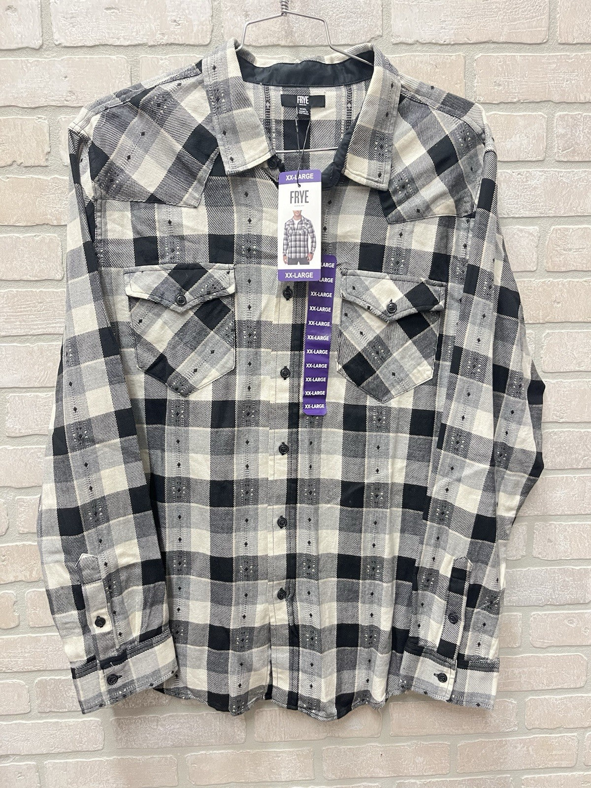 Frye Men’s long sleeve button-down flannel shirt Sz XXL Heather Gray plaid NWT