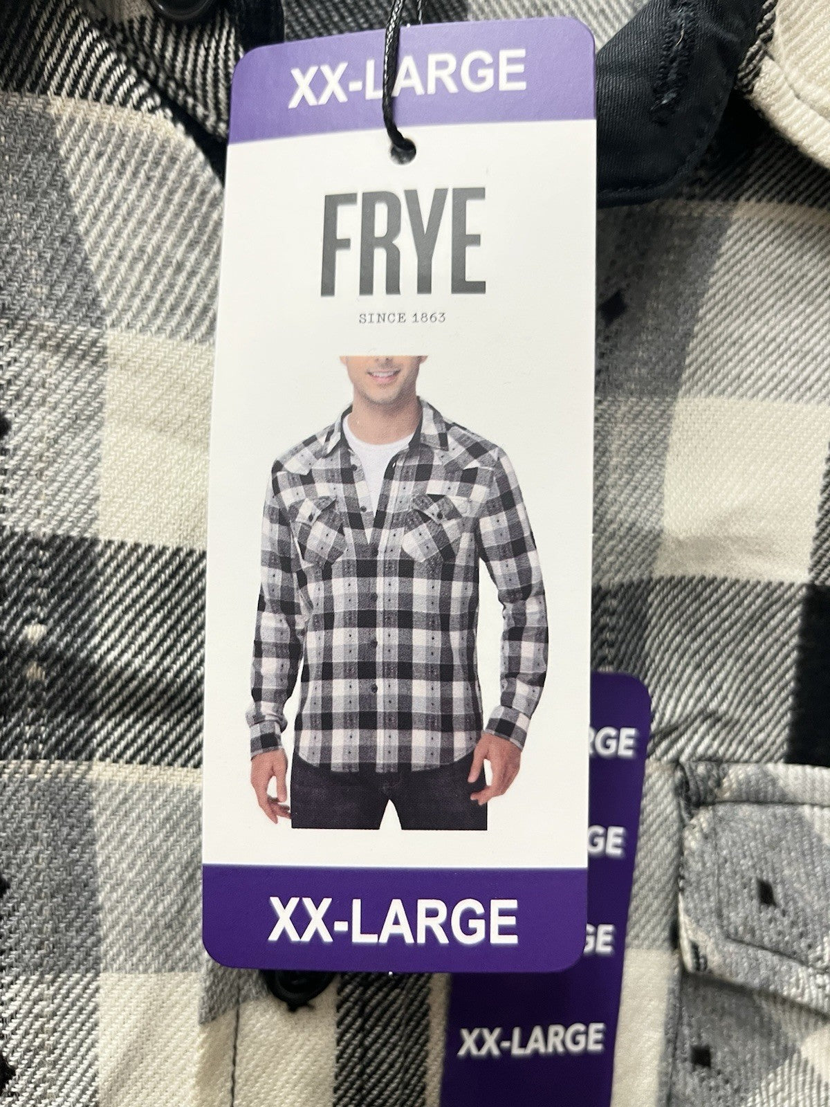 Frye Men’s long sleeve button-down flannel shirt Sz XXL Heather Gray plaid NWT