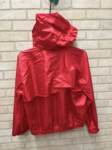 L.L. Bean Raincoat Red Jacket Windbreaker Women’s XL Full Zip Roll Up Hooded